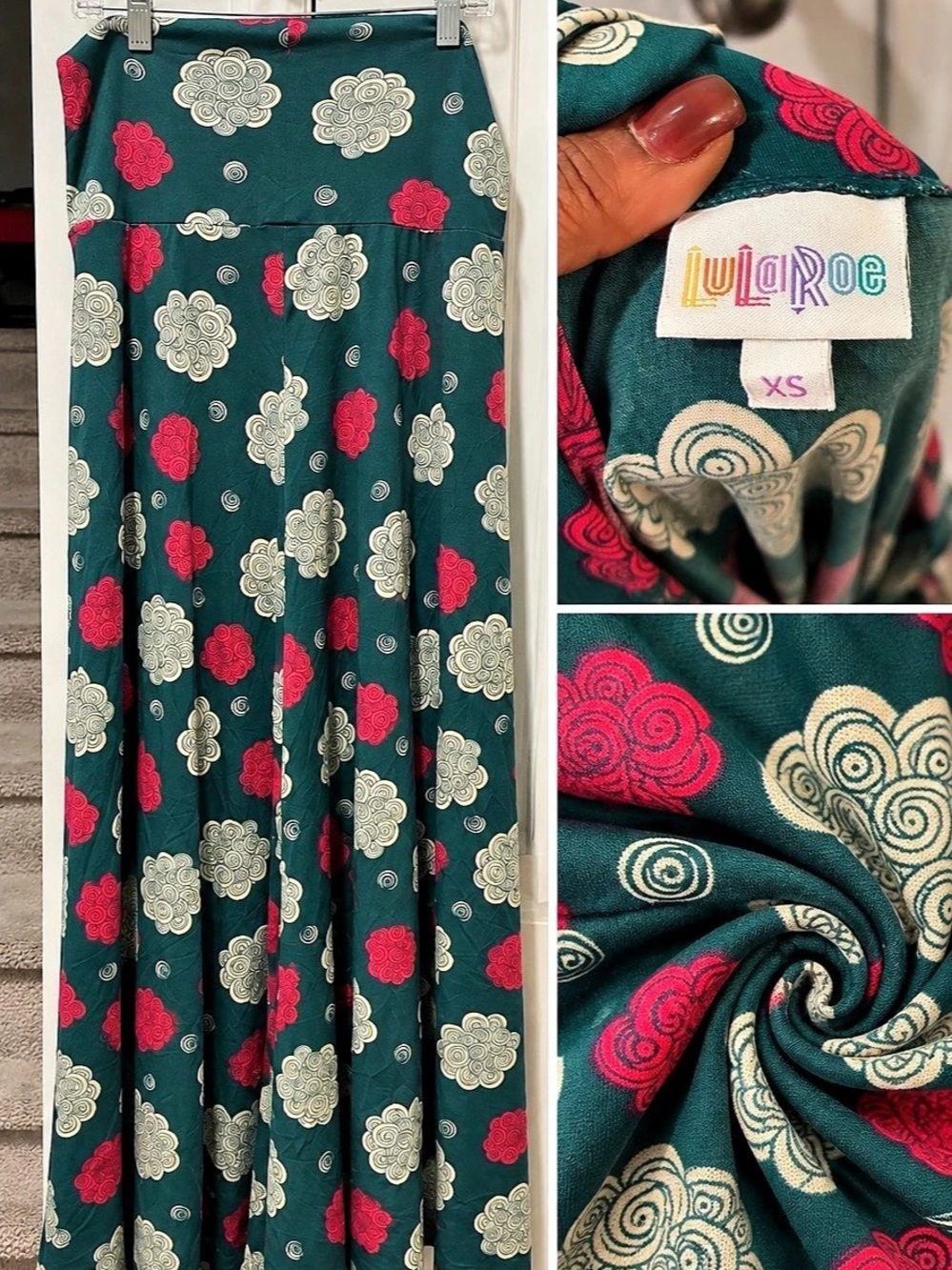 Lularoe Maxi Skirt Paisley in Green & Red Size XS Like New